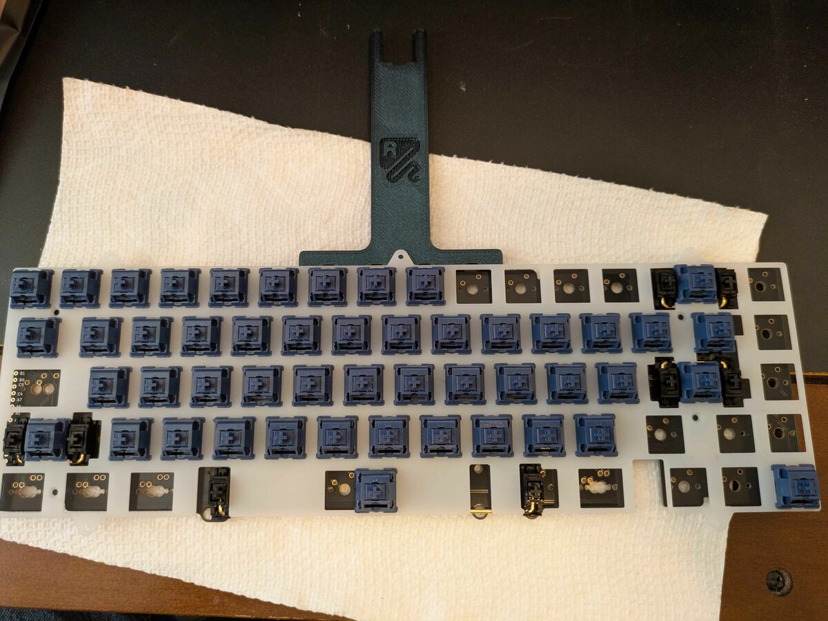 A PCB part-way through a build, switches going in